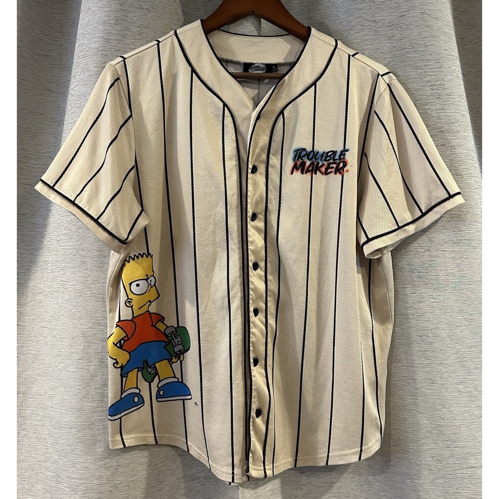 The Simpsons Bart Baseball Jersey Welcome To The‎ Neighbor HOOD Trouble Maker M
